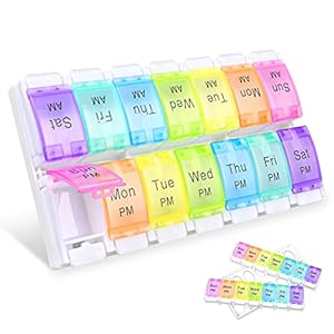 URAQT wekelijkse pillendoos, 7-daagse pillendispenser met uniek open ontwerp met veerondersteuning en grote…