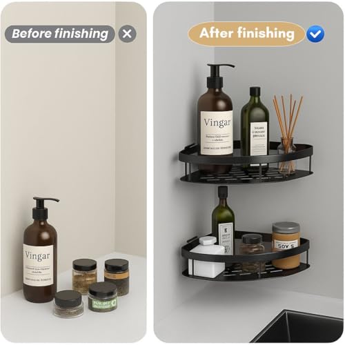 Image of Misamo Enterprise Self Adhesive Aluminum Corner Shelf for Bathroom & Kitchen | Wall Mounted Storage Rack Organizer | No Drilling Bathroom Accessories Holder (Black,Pack of 2)