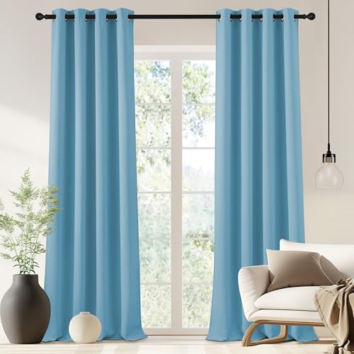 NICETOWN Blackout Drapery Curtain Panel 90 inches Long - Window Treatment Thermal Insulated Grommet Blackout Curtain/Drape for Bedroom Living Room (Teal Blue, 1 Panel, 46 by 90 inches)