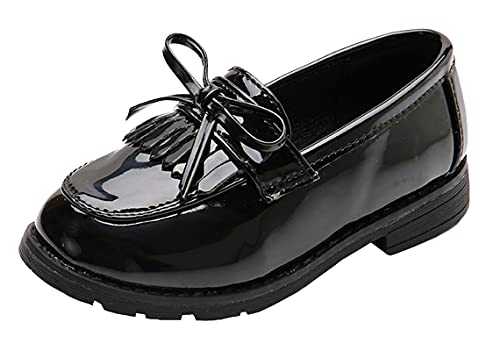 WUIWUIYU Girls Patent Leather Slip-On Penny Loafers Flats Bow Tassel Oxfords Moccasins Dress Shoes