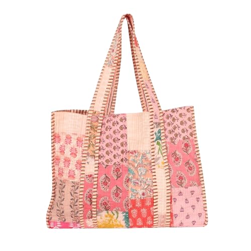 Sophia-Art tessuto trapuntato donne Shoulder Tote Bag Borsa della Boemia Grande Vintage Boho Patchwork Borsa floreale stampato Borsa da viaggio con una tasca interna (rosa)