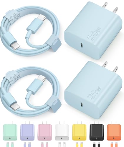 Image of 12FT iPhone 17 16 15 Charger Fast Charging USB C Charger Block Type C Chagrer Fast Charging 2-Pack for iPhone 17 /17 Plus /17 Pro /17 Pro Max /iPhone 16 /16 Plus /16 Pro /16 Pro Max /15 Pro Max /Samsung(Blue