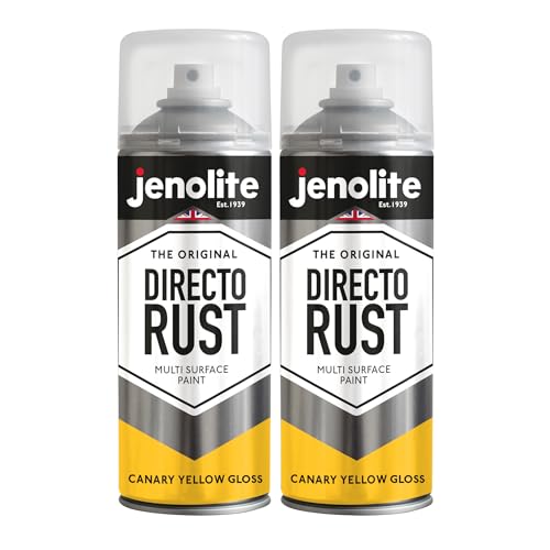 JENOLITE Directorust Gloss Spray Paint | CANARY YELLOW | 2 x 400ml | Direct To Rust | Multi Surface Gloss For Wood, Metal, Plastic, Ceramic | RAL 1018