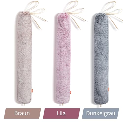 samply Lang Wärmflasche mit Bezug Flauschig, Groß Schlauch 3 Liter Long Hot Water Bottle mit Zum Umbinden, Bettflasche für Frauen Männer (Grau)