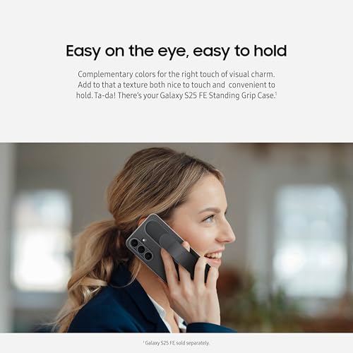 Image of SAMSUNG Galaxy S25 FE Standing Grip Phone Case, Protective Cover with Stand, Hands Free, Secure Grip, Soft, Comfortable Design, US Version, Dark Blue