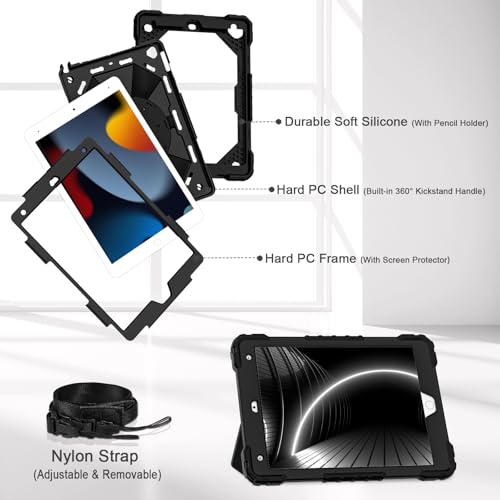 Image of Auizotl Case for iPad 9th /8th /7th Generation 10.2 Inch iPad Case 9th Generation with Screen Protector /Rotate Stand /Pen Holder,Military Grade Shockproof i Pad 9th /8th /7th Gen Cases,Black