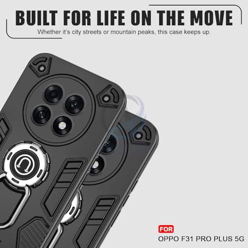 Image of AESTMO Oppo F31 Pro Plus 5G Back Case Cover | Tough Armor Bumper | Ring Holder & Kickstand in-Built | 360 Degree Protection Cover for Oppo F31 Pro Plus 5G (Black)
