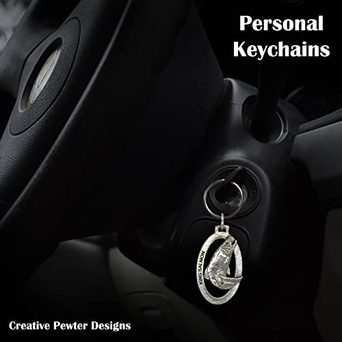 Image of Salmon Keychain, Pewter, F043KC, 1 3 /4 inch, King, Chinook, Tyee, 100% Handmade in the USA, King Salmon Key chain, Fishing Gift, Over 200 Fish Designs Available., Chinook Salmon Leaping Keychain, Medium