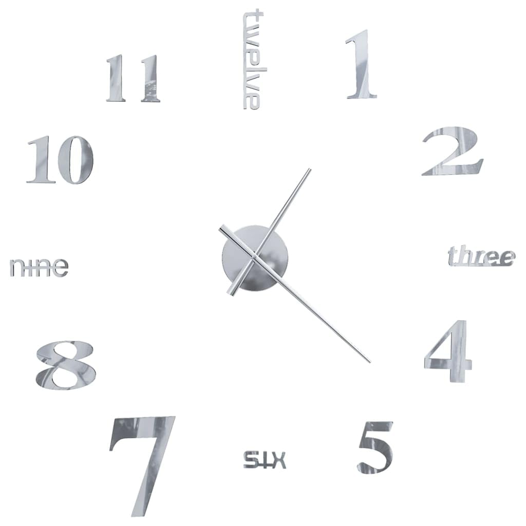 vidaXL 3D Wall Clock Modern Design 100cm XXL Silver Home Office Analog Timer