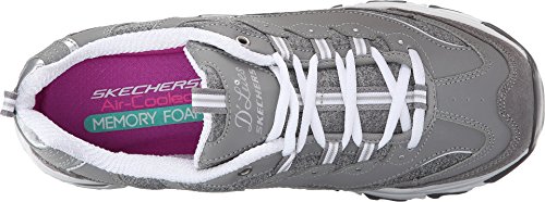 Skechers womens D'LITES ME TIME Memory Foam Lace-up Sneaker,Grey/White,7 M US4