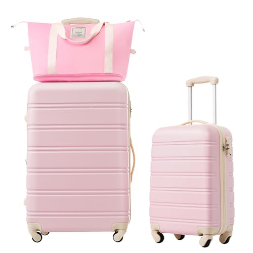 Luggage Set 2 Piece Suitcase Sets with Spinner Wheel,Lightweight Hardside Expandable Travel Laggage with TSA Lock,Suitcase with Travel Bag (Light Pink, 20