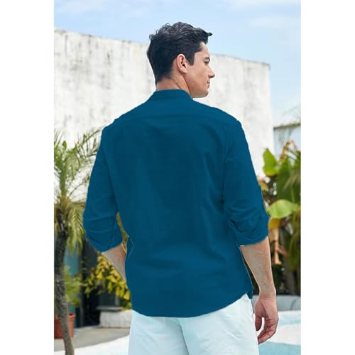 Image of Vida Loca Men Full Sleeve Solid Cotton Blend Straight Slim Fit Kurta Shirt for Men's.