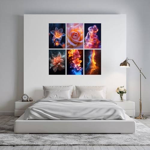 Image of SiddArtify Floral Wall Art Prints Set - Abstract Flower Poster Decor for Living Room Bedroom Office - 12x18 inch Sticker Pack of 6