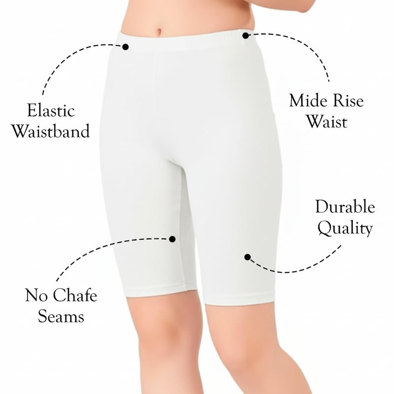 Image of Women's Cotton Lycra Cycling Shorts | 95% Cotton 5% Spandex | Stretchable Knee Length Tights for Gym, Yoga & Sports