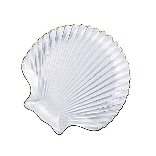 UPKOCH Assiette En Verre De Coquille Transparente Bord Doré, Plaque Délicate En Verre Alimentaire, Assiette Pour Petit-déjeuner Et Salade De Fruits, Présentoir Polyvalent Cuisine Et Décoration