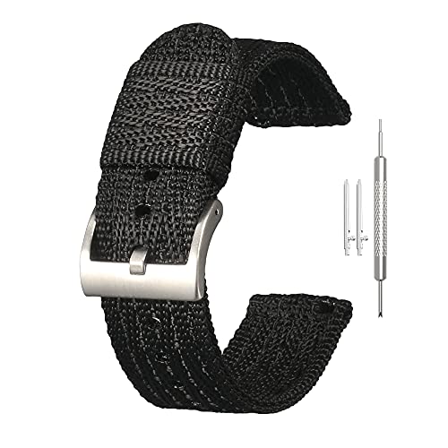 WRISTARMOR Correas de reloj de repuesto de liberación rápida de lona, estilo de textura vintage, correa tejida - negro 22 mm Cover