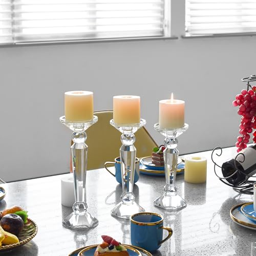 Marvala Crystal Taper Candle Holders Set, Clear Dual-Sided 2-in-1 Candlesticks for Taper and Pillar Candles, Elegant Wedding Table, Wedding, Christmas, Home Holiday Decor (Set of 3-SML) by Marvala - Image 7