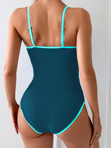 Image of Eomenie Women's One Piece Swimsuit Tummy Control Slimming Bathing Suit Color Block Spaghetti Strap 1 Piece Swim Suit Swimwear