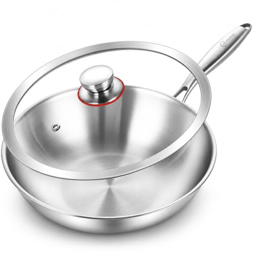 12.5-Inch Tri-Ply Stainless Steel Wok Pan with Lid | Detachable handle