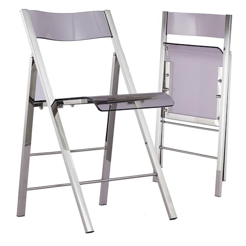ISL Furnishings Kasper Flex - Sillas plegables modernas de acrílico - Silla plegable transparente Lucite con marco de acero cromado para interior, exterior, comedor, escritorio, oficina, tocador -