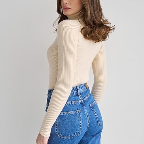 Image of TICIFEN Women Turtleneck Knit Sweaters Basic Casual Long Sleeve Shirts Slim Fit Thermal Underwear Tops Soft Rib Sweater Tee