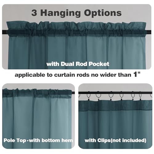 Image of Chyhomenyc Stone Blue Sheer Valances for Windows 2 Pack, 42Wx14L Inches Small Valance for Living Room Bathroom Cafe Laundry Basement, Elegant Haze Blue Voile Valance