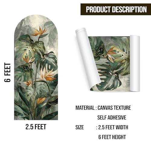 Image of PAPER PLANE DESIGN Tropical Arch Wall Mural - Peel & Stick Banana Leaf & Bird of Paradise Wallpaper - Waterproof Self Adhesive Canvas Texture for Bedroom, Living Room & Entryway, 6ft x 2.5ft (B)