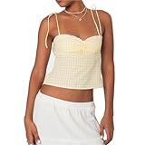 Alyweatry Women Y2k Gingham Tank Top Sleeveless Coquette Aesthetic Plaid Print Cami Crop Top Summer Going Out Top (4-Yellow Gingham, M), Medium