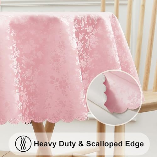 Image of Smiry Round Table Cloth, Waterproof Heavy Duty Vinyl Tablecloths, Wipeable Washable Table Cover for Kitchen, Dining Room & Valentines(Pink, 60 inch Round)