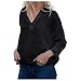 GANBADIE - Camisa de lino para mujer, de manga larga y cuello en V, corte holgado, para otoño, Negro , XXL