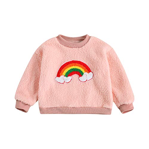 Toddler Baby Girl Rainbow Shirts Fuzzy Fleece Sweatshirt Pullover Crewneck Long Sleeve Faux Fur Sweater Winter Warm Top (Pink, 2-3 Years)