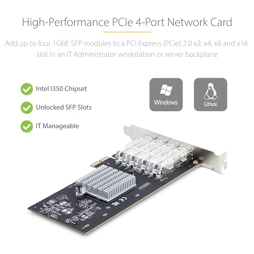 Image of StarTech 4-Port GbE SFP Network Card, Intel I350-AM4, PCIe 2.0X 2 (x4, x8