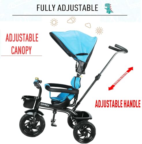 Image of JoyRide 3 in 1 Baby Tricycle Toddler Stroller Kids Pedal Tricycle w /Pusher Removable Canopy Safety Bar Storage Footrest for 18 Months to 5 Years (DARKBLUE)