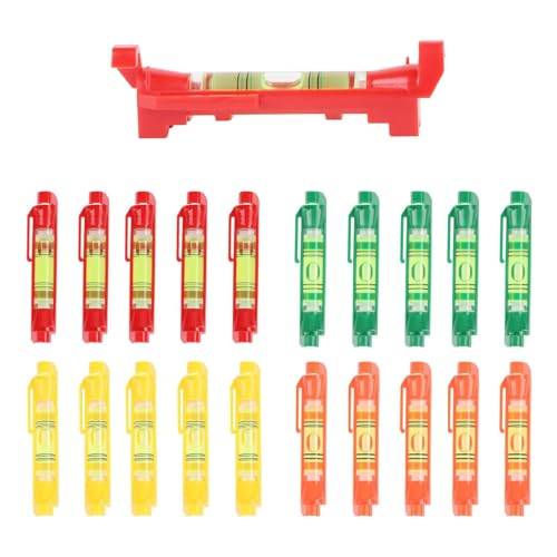 Ampia Scelta di Colori: Livella bolla offre 5 pezzi di giallo, 5 pezzi di rosso, 5 pezzi di arancione e 5 pezzi di verde, per un totale di 20 pezzi tra cui scegliere. I diversi colori non solo soddisfano le tue preferenze personalizzate, ma rendono anche i prodotti di colori diversi più facili da trovare e utilizzare in condizioni di luce scarsa o intensa. Anche negli scenari di utilizzo concreti è conveniente distinguere tra scopi diversi.