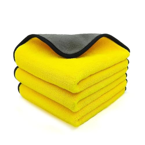 Image of Premium Microfiber Towels, Car Window Cleaner, Machine Washable, Two-Layer Thickened Microfibre Towels, Super Absorbent Cleaning Cloth, Cleaning Waxing Dusting and Drying (30*60cm, Pack of 3)