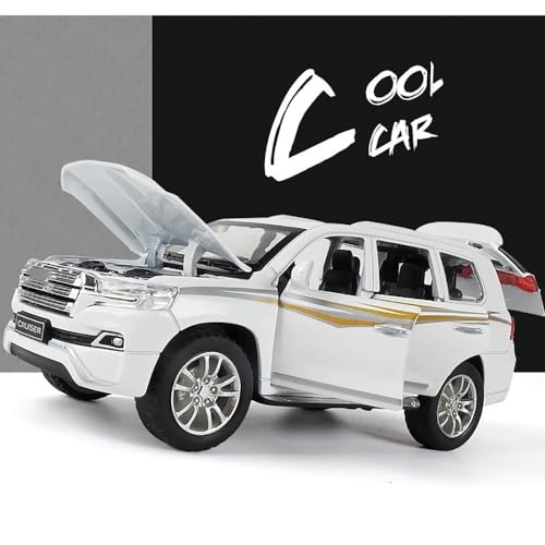 Image of New 1:32 Land Cruiser Diecast Alloy Metal Pull Back Car with Openable Doors Music Sound and Light Vehicle Toy Car for Kids Boys (Blue)
