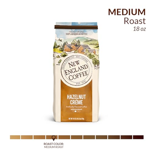 Image of New England Coffee Hazelnut Creme Medium Roast Ground Coffee, 18oz Bag (Pack of 4)