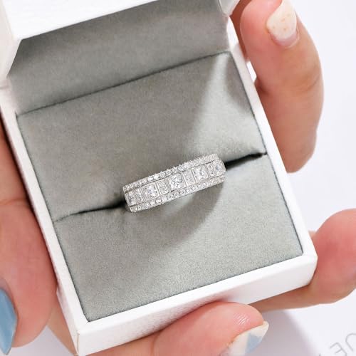 Wuziwen Sterling Silver Rings Anniversary Half Eternity Ring Wedding Band for Women Cubic Zirconia4