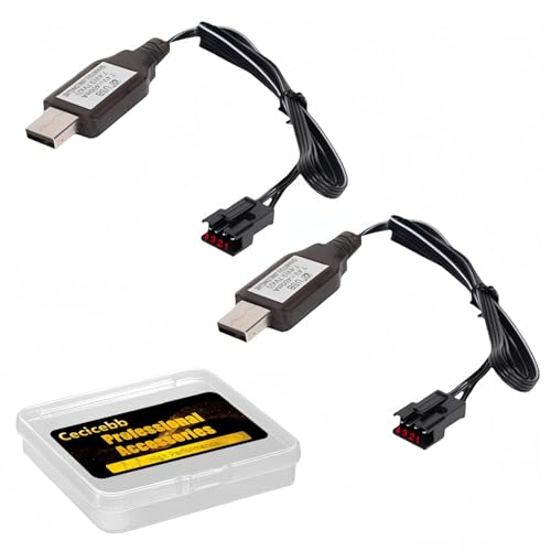 Cecicebb 7.4V SM-4P Charger for 7.4V Li-ion Battery RC Car Toys SM4P USB Charging Cable 2 Pack