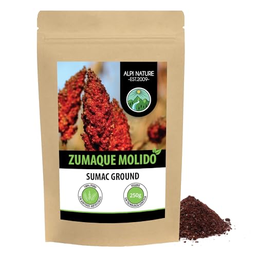 Alpi Nature Zumaque en Polvo 250g, Bayas de Zumaque Secas y Molidas Mezcladas con Sal