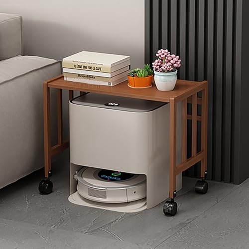 VOLDAX Mobile Robot Vacuum Storage Side Table Multi Tier End Cabinet with Wheels, Home Furnishing Night Stand Vacuum with Adjustable Shelves, for Living Room Bedroom(80 * 53cm/31.5 * 21in)