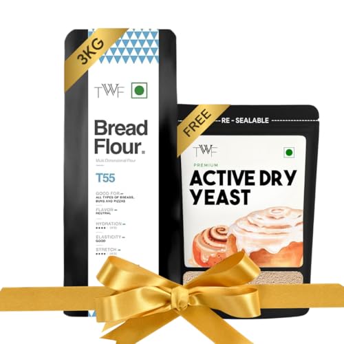 Image of TWF Bread Flour T55 - Buy 3 kg Bread Flour, Get 100g Yeast Free | Premium Unbleached All Purpose Flour for Breads, Buns & Pizzas | Ideal for Home Baking | Bake Perfect Breads Everytime