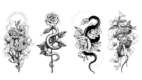 BeyondTattoos Tatuajes temporales de serpiente dragón tatuaje flores tatuaje rosas tatuajes adhesivos Serpiente 4