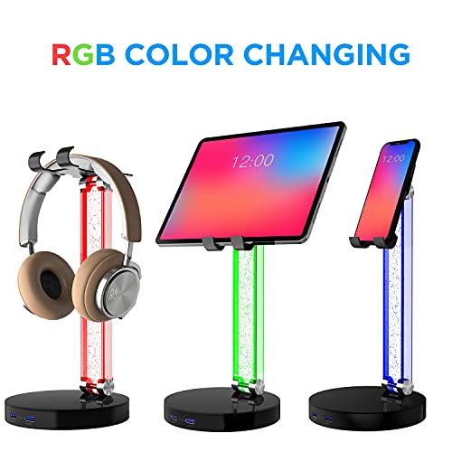 Mocreo Rgb Headphone Stand With 2 Usb Charger Ports, Desk Gaming Headset Stand With Alloy Rotary Bearings, Headset Holder Gifts For Gamers Desktop Table Game Earphone Accessories #TOP1