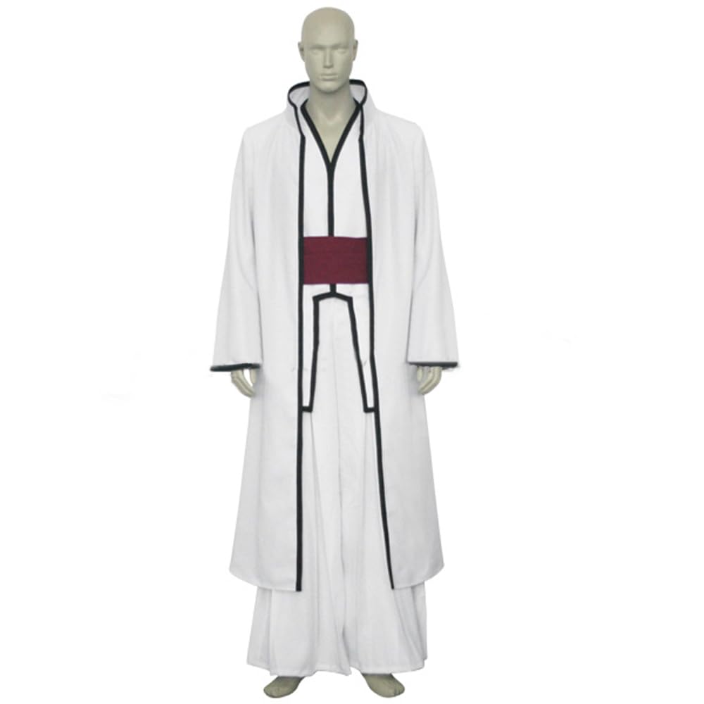 US Size Men White Long Coat Top Pants with Red Belt Cosplay Costume for Halloween Party Men S