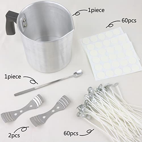 EricX Light Candle Making Kit, 60pcs Candle Wicks, 60pcs Candle Wicks Sticker, 1pc Candle Wax Pouring Pot, 2pcs 3-Hole Wicks Centering Devices, 1pc Mixing Spoon, DIY Candles Craft Tools - Thumbnail 5