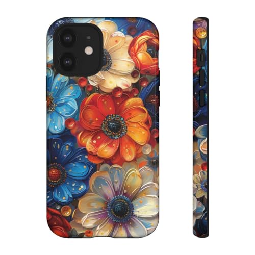Coque rigide iPhone 12 bleu floral abstrait pour sublimer votre style urbain