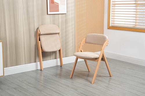 MSMOK Homefun - Juego de 2 sillas plegables con asientos acolchados, de madera, apilables, con funda extraíble, extra plegable para invitados, cocina, oficina, boda, fiesta, picnic, caqui