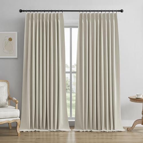 YGHYYF Pinch Pleated Full Blackout Curtains 96 Inches Long for Bedroom Living Room, Thermal Insulated, Linen Back Tab Pleated Drapes with Hooks, W50 x L96