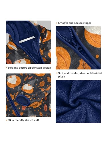 Fall Orange Leaves Pumpkin and Gnome Girls Fleece Jacket Girls Fall Jacket Boys Coats Zip Up Hoodie Children Outerwear 2-10T3